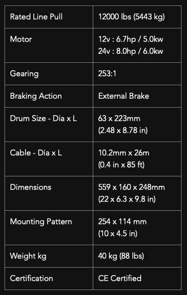 Samurai 12000 Steel Cable Winch